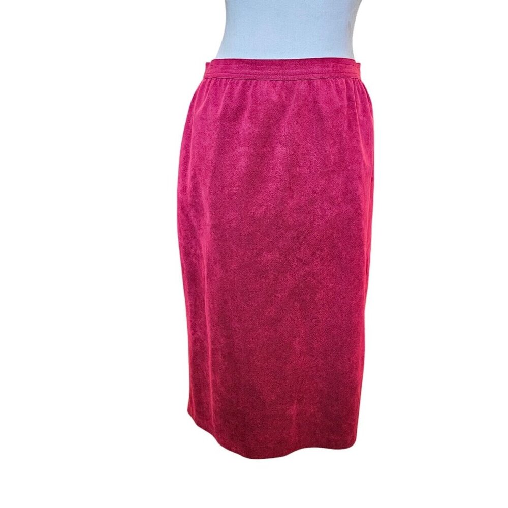 Vintage Womens Size 10 Red Faux Suede Pencil‎ Skirt Below Knee Pockets
